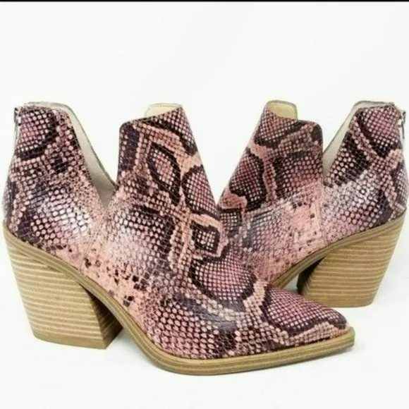 Vince Camuto Pink Snake Print Ankle Boots