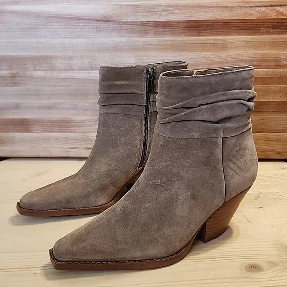 VINCE CAMUTO SLOUCHED LEATHER WESTERN BOOTS WOMANS 5 TAN SUEDE MADE IN BRAZIL