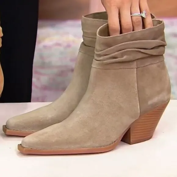 VINCE CAMUTO SLOUCHED LEATHER WESTERN BOOTS WOMANS 5 TAN SUEDE MADE IN BRAZIL
