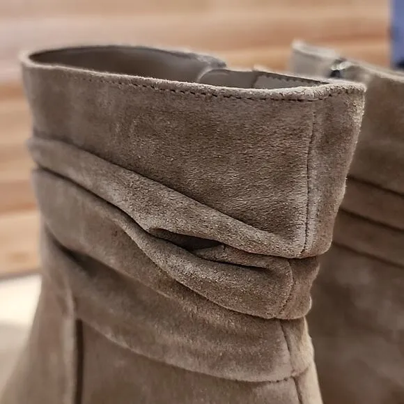 VINCE CAMUTO SLOUCHED LEATHER WESTERN BOOTS WOMANS 5 TAN SUEDE MADE IN BRAZIL