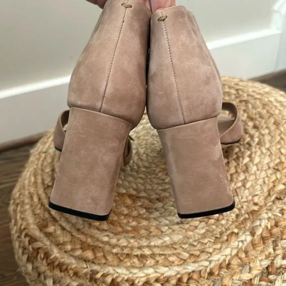 Vince Camuto Suede Leather Block Heel Sandals - Taupe Size 10 M NWOB