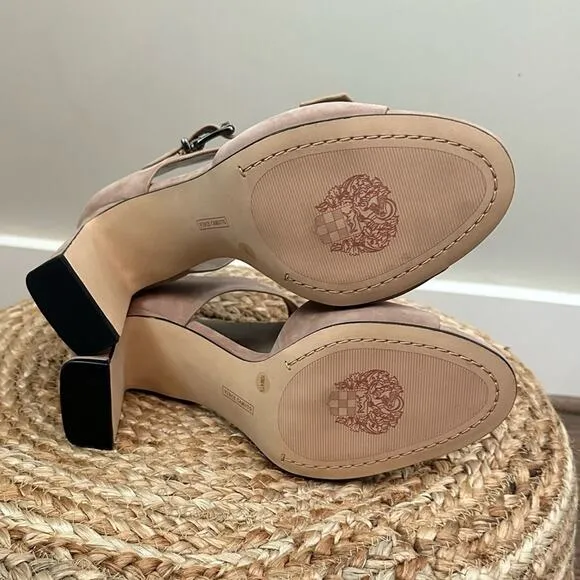 Vince Camuto Suede Leather Block Heel Sandals - Taupe Size 10 M NWOB