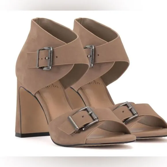 Vince Camuto Suede Leather Block Heel Sandals - Taupe Size 10 M NWOB