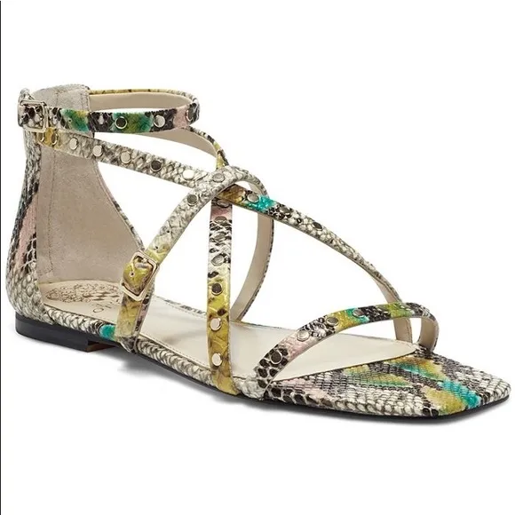 🆕{VINCE CAMUTO}Seseti Snakeskin Leather Studded Strappy Sandals