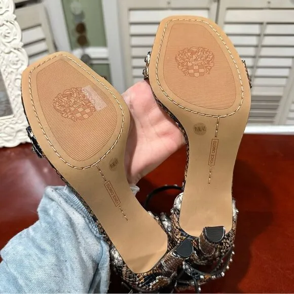 Vince Camuto Snake Skin Print Studded Heel Sandals NWOT Size 9.5