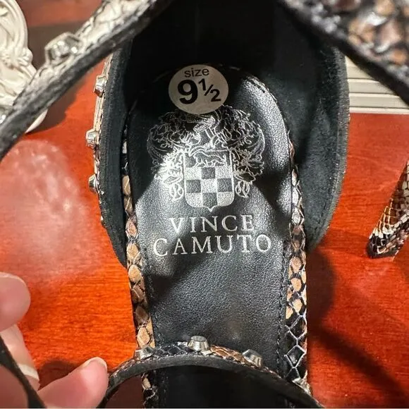 Vince Camuto Snake Skin Print Studded Heel Sandals NWOT Size 9.5