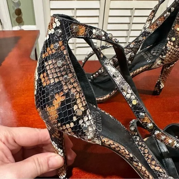 Vince Camuto Snake Skin Print Studded Heel Sandals NWOT Size 9.5
