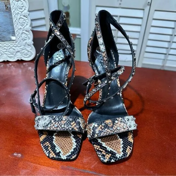 Vince Camuto Snake Skin Print Studded Heel Sandals NWOT Size 9.5