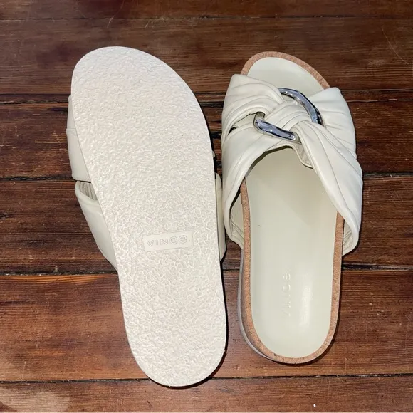 Vince Cream Sandals with Bow Detail