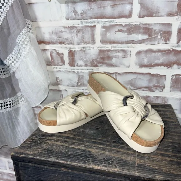 Vince Cream Sandals with Bow Detail