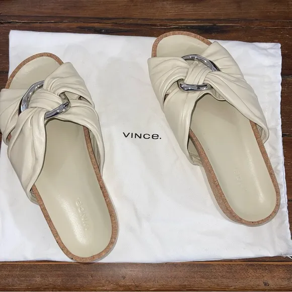 Vince Cream Sandals with Bow Detail