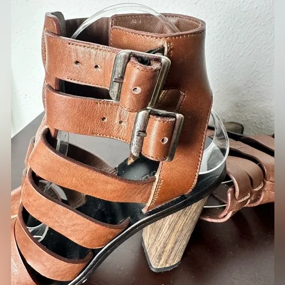 Vince Nicolette Caged Heeled Brown Leather Gladiator Sandals Women’s 5.5 $359