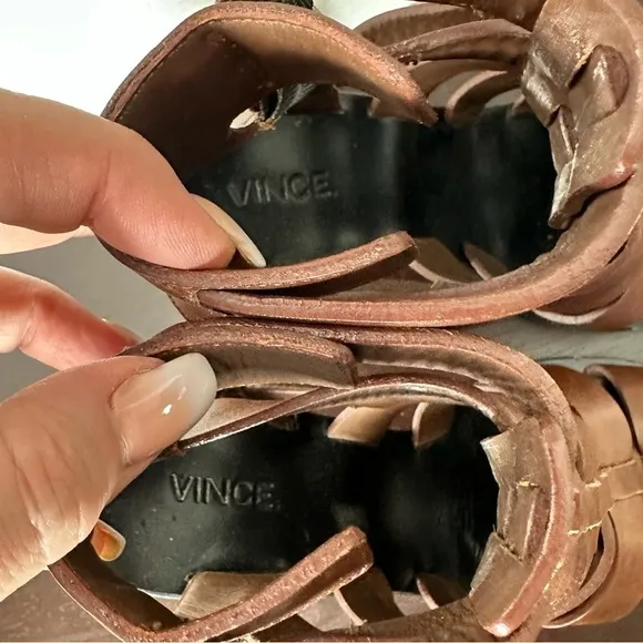 Vince Nicolette Caged Heeled Brown Leather Gladiator Sandals Women’s 5.5 $359