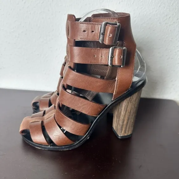 Vince Nicolette Caged Heeled Brown Leather Gladiator Sandals Women’s 5.5 $359