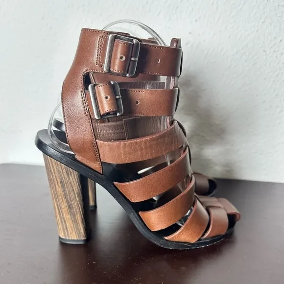 Vince Nicolette Caged Heeled Brown Leather Gladiator Sandals Women’s 5.5 $359