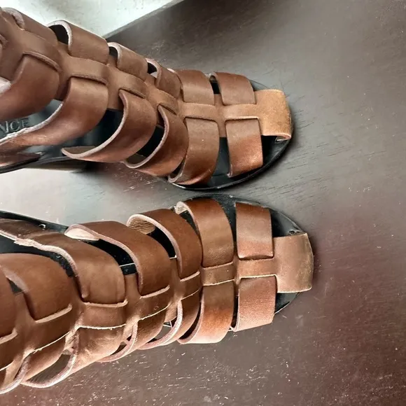 Vince Nicolette Caged Heeled Brown Leather Gladiator Sandals Women’s 5.5 $359