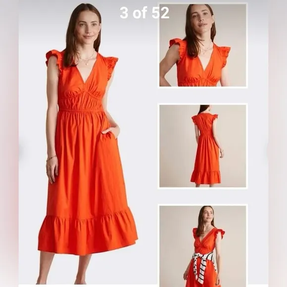 Vineyard Vines Poplin Flutter Midi Dress NEW NWOT Ruffle Hem Tiered Skirt