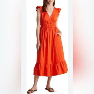 Vineyard Vines Poplin Flutter Midi Dress NEW NWOT Ruffle Hem Tiered Skirt