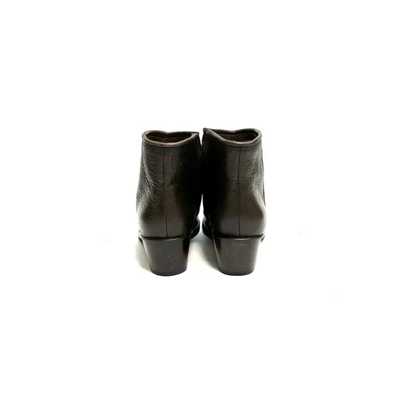 Vintage 1990s dark brown pebble leather zip up heeled ankle boots