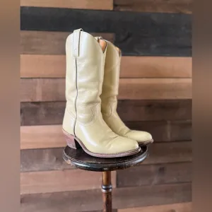 Vintage 70s FRYE Cream Leather Western Boots | Size 9.5 Men’s | Made in USA