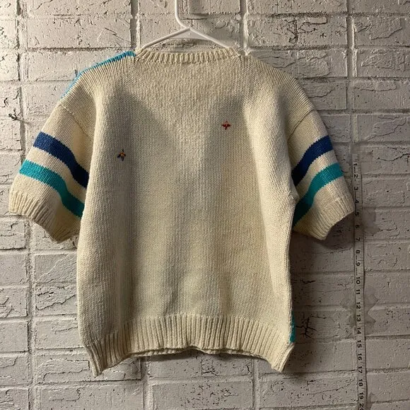 Vintage 80s 3D Hand-Knit Beach Scene Sweater – Whimsical Summer Coastal Kitsch