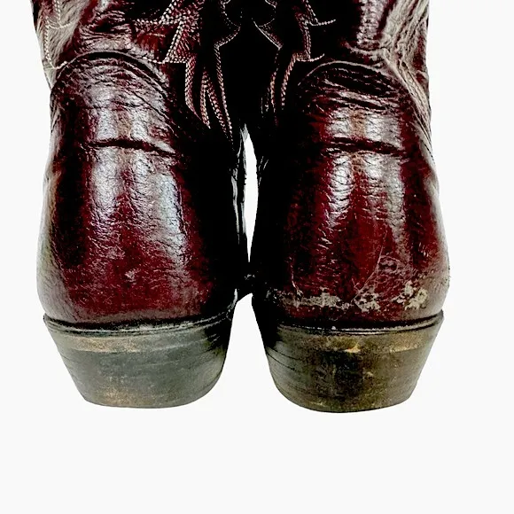 VINTAGE 90’s Nocona Black Cherry Pig Leather Western Cowboy Boots 3011-30-403