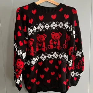 Vintage 90s Teddy Bear Heart Sweater L/XL Y2K Grunge Kawaii Alt Indie Harajuku