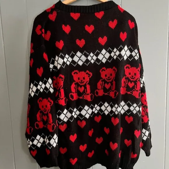 Vintage 90s Teddy Bear Heart Sweater L/XL Y2K Grunge Kawaii Alt Indie Harajuku