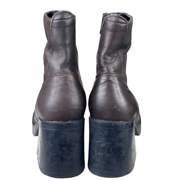 Vintage American Eagle Flynn Y2K Brown Leather Chunky Ankle Boot Size 8.5