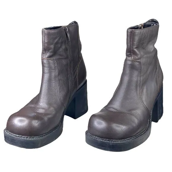 Vintage American Eagle Flynn Y2K Brown Leather Chunky Ankle Boot Size 8.5