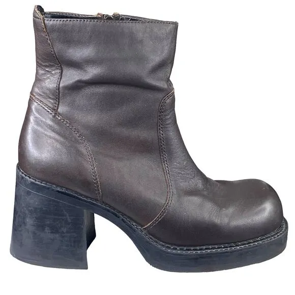 Vintage American Eagle Flynn Y2K Brown Leather Chunky Ankle Boot Size 8.5