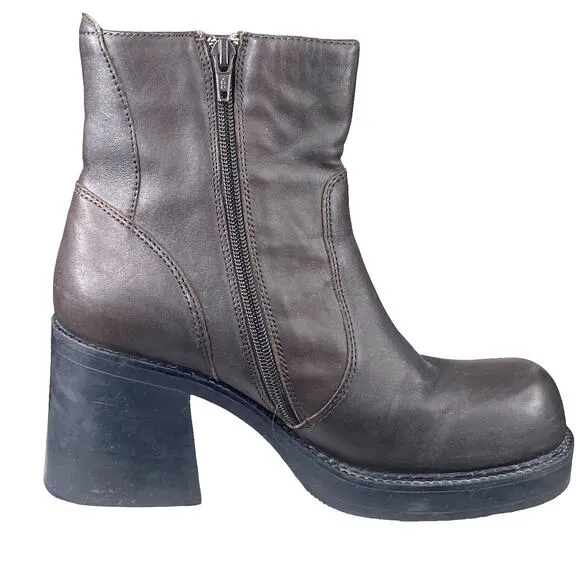Vintage American Eagle Flynn Y2K Brown Leather Chunky Ankle Boot Size 8.5
