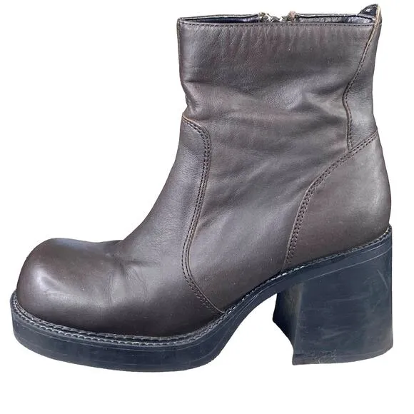 Vintage American Eagle Flynn Y2K Brown Leather Chunky Ankle Boot Size 8.5