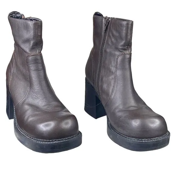 Vintage American Eagle Flynn Y2K Brown Leather Chunky Ankle Boot Size 8.5