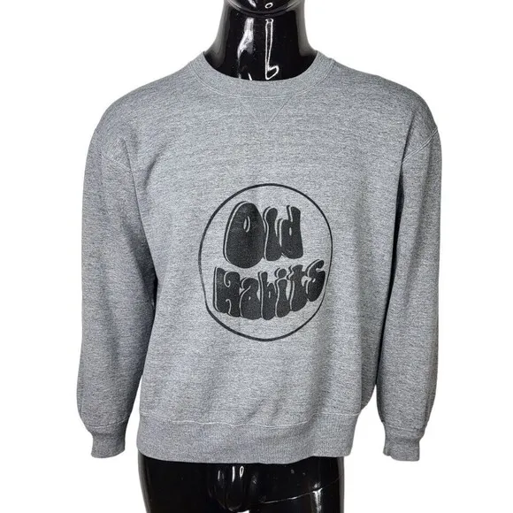 Vintage &quot;OLD HABITS&quot; Gray Pullover Graphic Sweatshirt Unisex Size L/XL USA Made