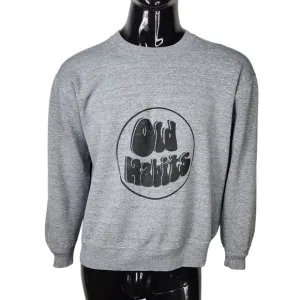 Vintage &quot;OLD HABITS&quot; Gray Pullover Graphic Sweatshirt Unisex Size L/XL USA Made