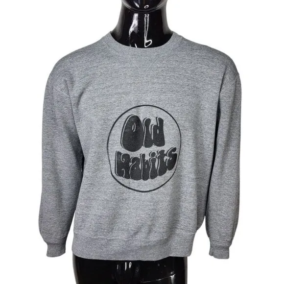 Vintage &quot;OLD HABITS&quot; Gray Pullover Graphic Sweatshirt Unisex Size L/XL USA Made