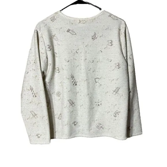 Vintage Artisans Beach Print Knit Sweater Cardigan