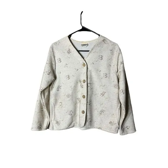 Vintage Artisans Beach Print Knit Sweater Cardigan