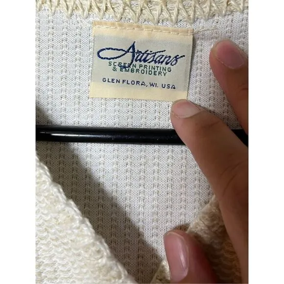 Vintage Artisans Beach Print Knit Sweater Cardigan