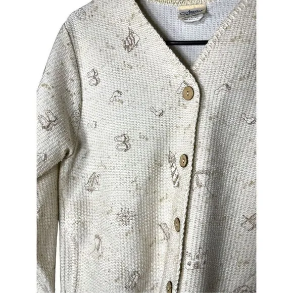 Vintage Artisans Beach Print Knit Sweater Cardigan