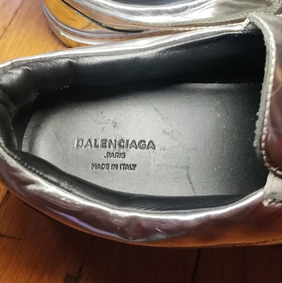 Vintage BALENCIAGA Y2K Silver Metallic Slip On Sneakers