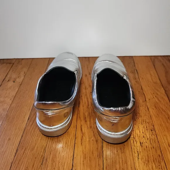 Vintage BALENCIAGA Y2K Silver Metallic Slip On Sneakers