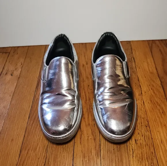 Vintage BALENCIAGA Y2K Silver Metallic Slip On Sneakers
