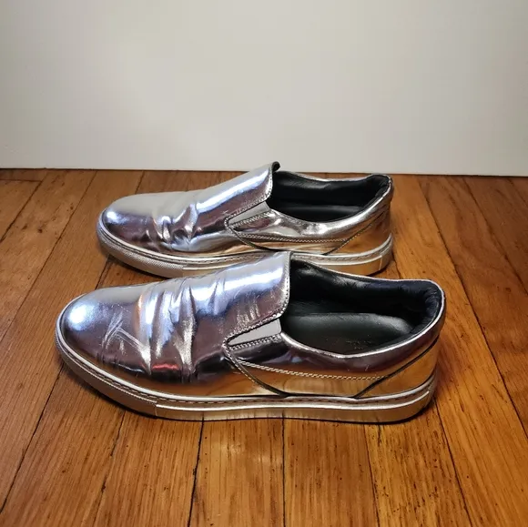 Vintage BALENCIAGA Y2K Silver Metallic Slip On Sneakers