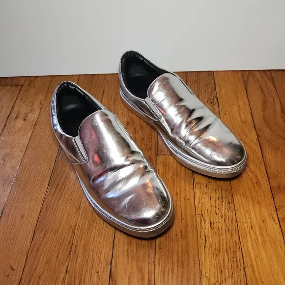 Vintage BALENCIAGA Y2K Silver Metallic Slip On Sneakers