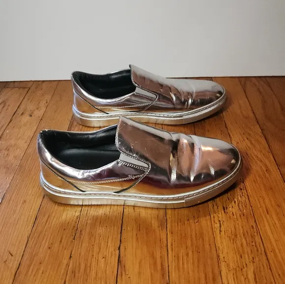 Vintage BALENCIAGA Y2K Silver Metallic Slip On Sneakers