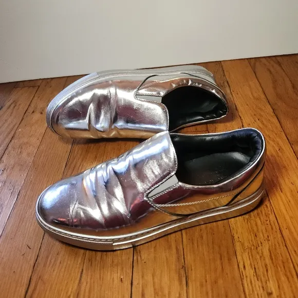 Vintage BALENCIAGA Y2K Silver Metallic Slip On Sneakers