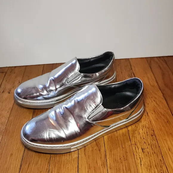 Vintage BALENCIAGA Y2K Silver Metallic Slip On Sneakers