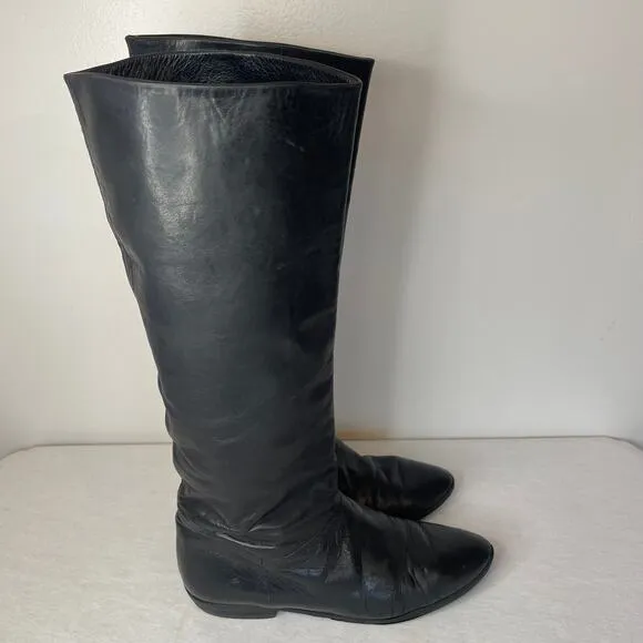Vintage Black Leather Women's Boots - Size 6.5
